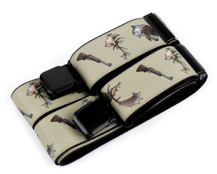 Šle pánské myslivecké PUŠKY A JELENI, délka 120cm, šíře 4cm, tvar Y, béžovo-zelené, 650370/03