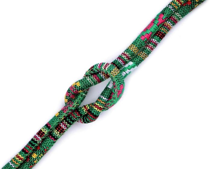 Šňůrka kulatá s výplní 310199/3, indiánský motiv, zelená, průměr 6mm (šňůra na metry)