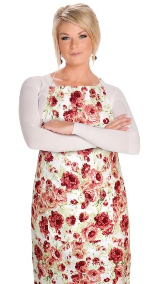 Kuchyňská zástěra BERTA 7750/606, PIVOŇKA RŮŽOVÁ, ZELENÁ 67x84cm