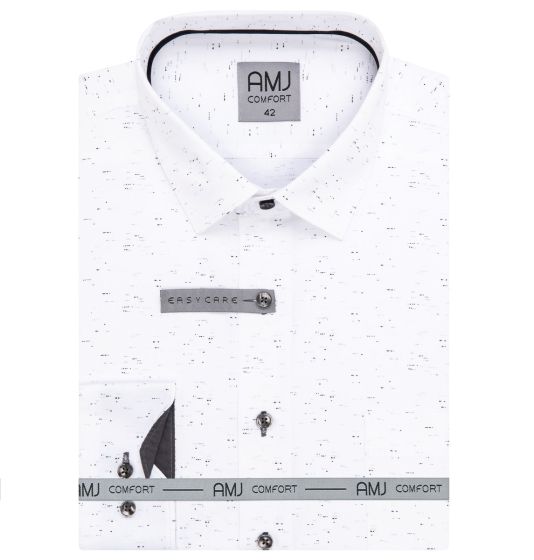 Pánská košile AMJ bavlněná, bílá černě žíhaná, VDBR1315, dlouhý rukáv (regular + slim-fit + prodloužený slim-fit)