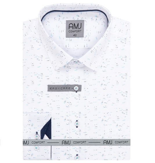 Pánská košile AMJ bavlněná, bílá modře žíhaná, VDBR1314, dlouhý rukáv (regular + slim-fit + prodloužený slim-fit)