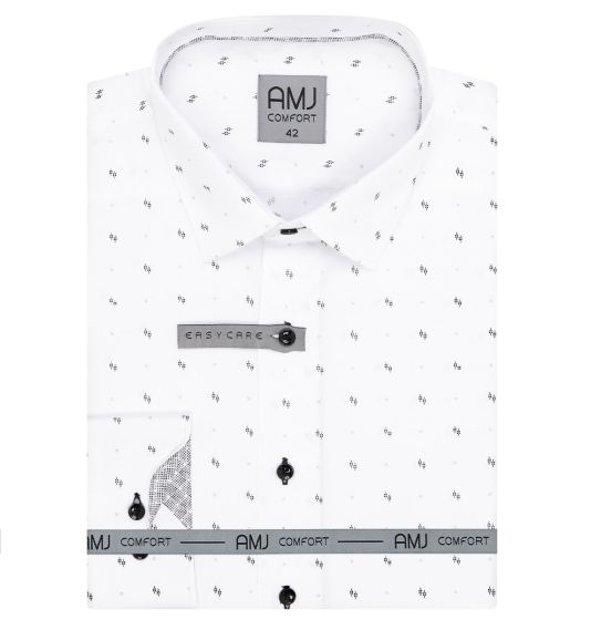 Pánská košile AMJ bavlněná, bílá vzorovaná, VDBR1299, dlouhý rukáv (regular + slim-fit)