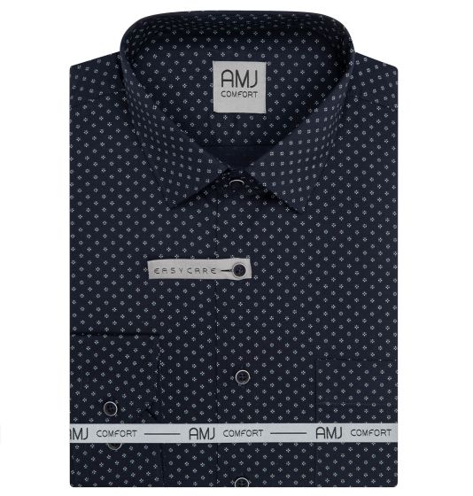 Pánská košile AMJ bavlněná, černá květovaná VDB1467, dlouhý rukáv (regular + slim-fit + prodloužený slim-fit)