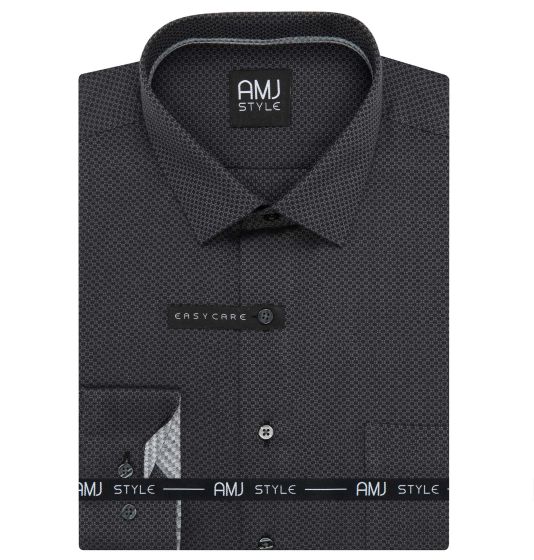 Pánská košile AMJ bavlněná, černá puntíkovaná, VDR1429, dlouhý rukáv (regular + slim-fit + prodloužený slim-fit)