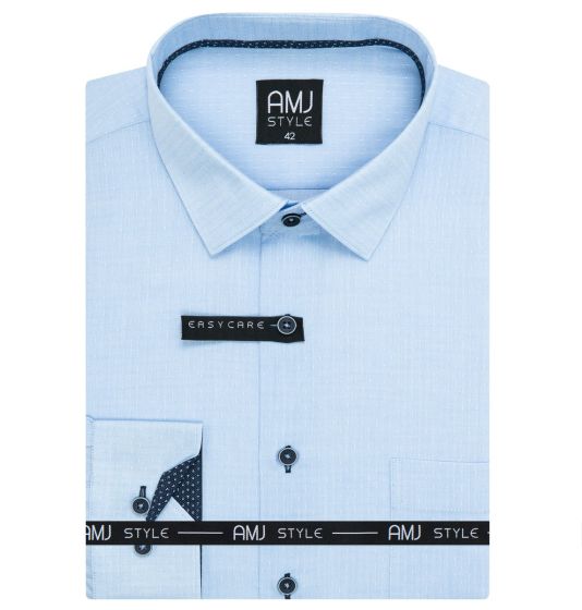 Pánská košile AMJ bavlněná, světle modrá puntíkovaná, VDR1348, dlouhý rukáv (regular + slim-fit + prodloužený slim-fit)