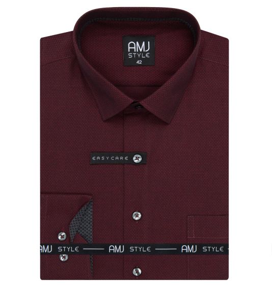 Pánská košile AMJ bavlněná, vínová jemně tečkovaná, VDR1428, dlouhý rukáv (regular + slim-fit + prodloužený slim-fit)