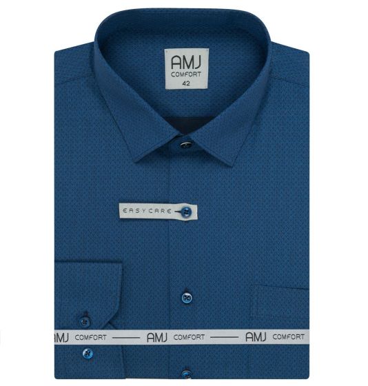 Pánská košile AMJ bavlněná, tmavě modrá vlnkovaná VDB1388, dlouhý rukáv (regular + slim-fit)