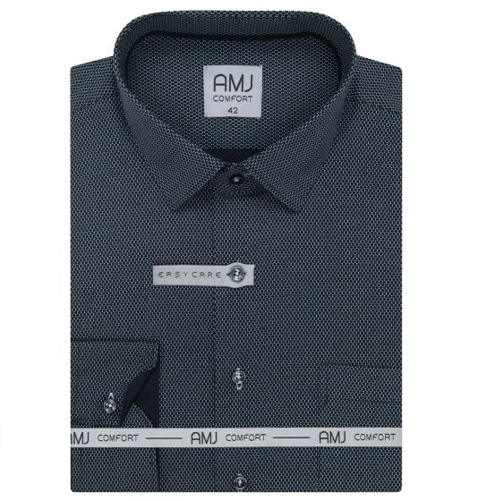 Pánská košile AMJ bavlněná, černá s bílými šestiúhelníky, VDBR1383, dlouhý rukáv (regular + slim-fit)