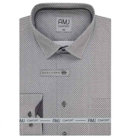 Pánská košile AMJ bavlněná, šedá kostičkovaná VDBR1392, dlouhý rukáv (regular + slim-fit + prodloužený slim-fit)
