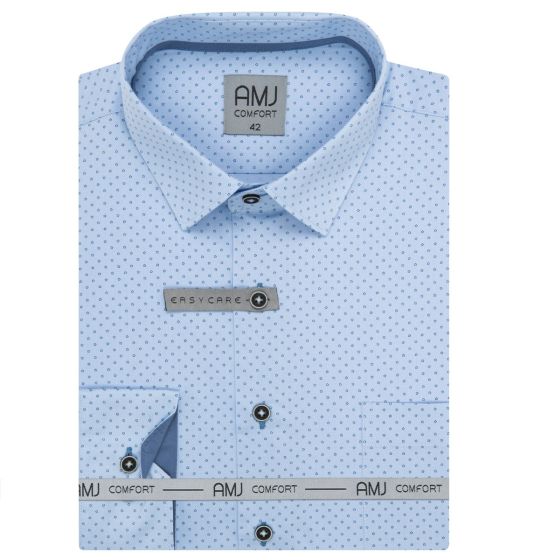 Pánská košile AMJ bavlněná, světle modrá s tečkovanými pětiúhelníky VDBR1393, dlouhý rukáv (regular + slim-fit)