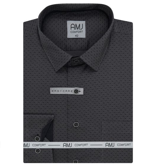 Pánská košile AMJ bavlněná, tmavě šedá s čárkovaným cikcak vzorem VDBR1408, dlouhý rukáv (regular + slim-fit + prodloužená délka)