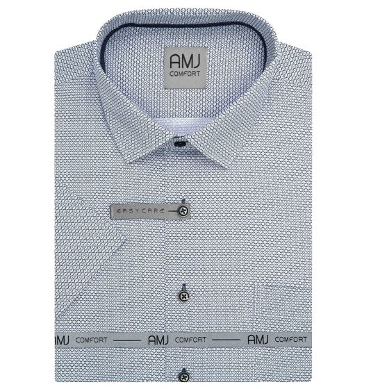 Pánská košile AMJ bavlněná, bílá, tmavě modře síťovaná, VKBR1431, krátký rukáv, (regular + slim fit)