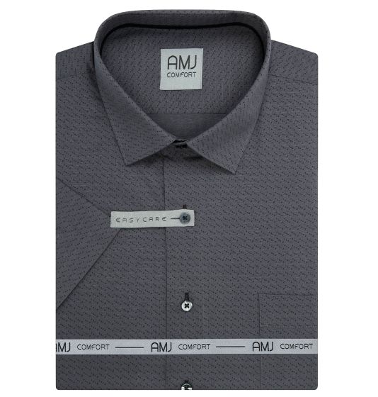 Pánská košile AMJ bavlněná, tmavě šedá s tečkami, VKBR1446, krátký rukáv, (regular + slim fit)