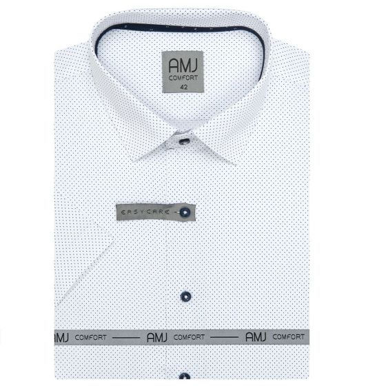 Pánská košile AMJ bavlněná, bílá s drobnými puntíky VKBR1229, krátký rukáv, (regular + slim fit)