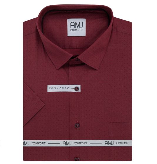 Pánská košile AMJ bavlněná, vínová černé puntíky a křížky VKBR1356, krátký rukáv, (regular + slim fit)