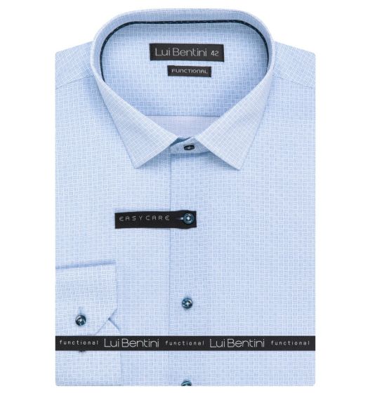 Pánská košile Lui Bentini FUNCTIONAL z lyocellu (na léto), světle modrá, čárkované kostky LDF236, dlouhý rukáv, (regular + slim fit)