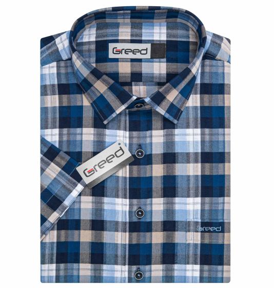 Pánská košile GREED sportovní, modro-šedo-bílé káro SK391, krátký rukáv