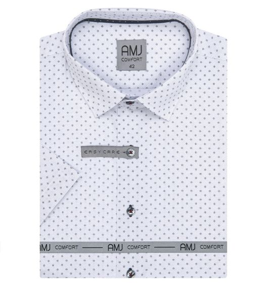 Pánská košile AMJ bavlněná, bílá s drobnými kytičkami VKBR1223, krátký rukáv, (regular + slim fit)