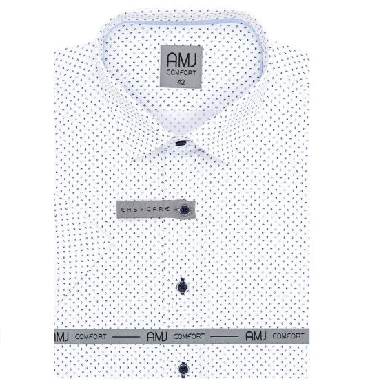 Pánská košile AMJ bavlněná, bílá puntíkovaná VKBR1288 krátký rukáv, (regular + slim fit)