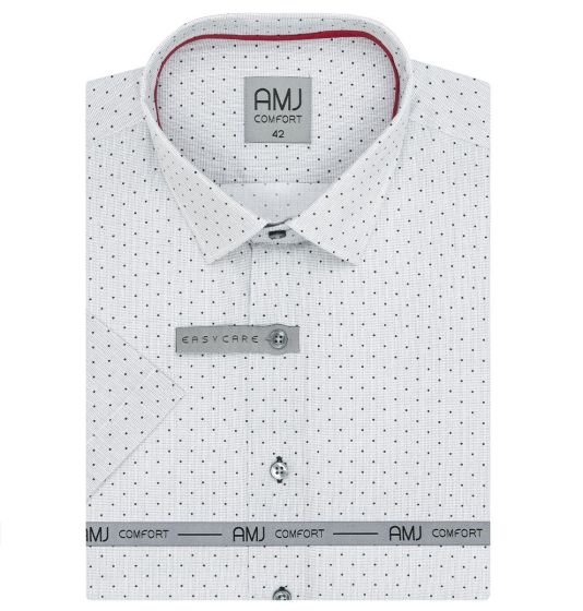Pánská košile AMJ bavlněná, světle šedá puntíkovaná VKBR1281, krátký rukáv, (regular + slim fit)