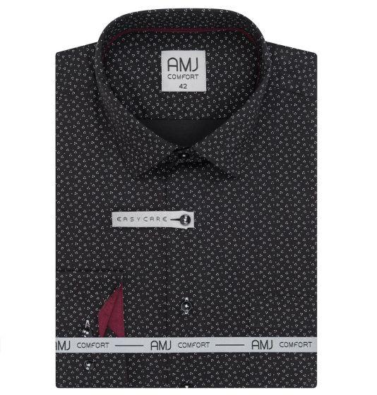 Pánská košile AMJ z lyocellu, černá vzorovaná, VDER1354, dlouhý rukáv (regular + slim-fit)