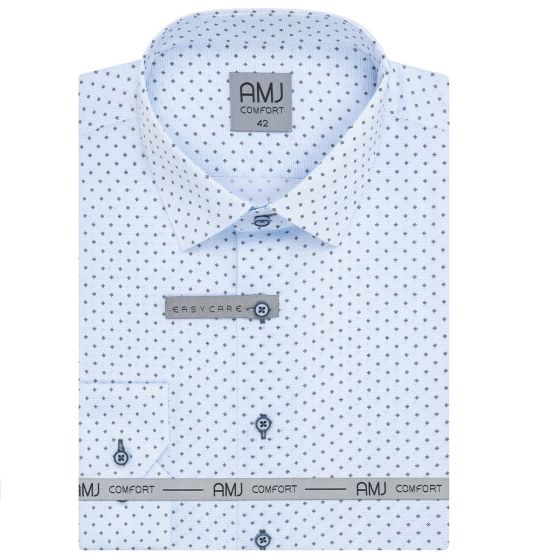 Pánská košile AMJ z lyocellu, modrá kytičkovaná, VDE1344, dlouhý rukáv (regular + slim-fit)