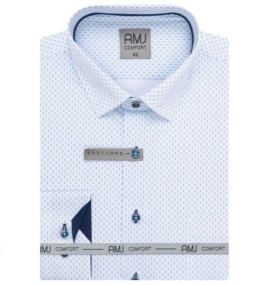 Pánská košile AMJ z lyocellu, bílá s modrými tečkami, VDER1423, dlouhý rukáv (regular + slim-fit)