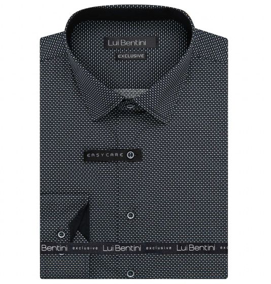 Pánská košile Lui Bentini, černobílá s obdélníčky LD241, dlouhý rukáv, regular fit