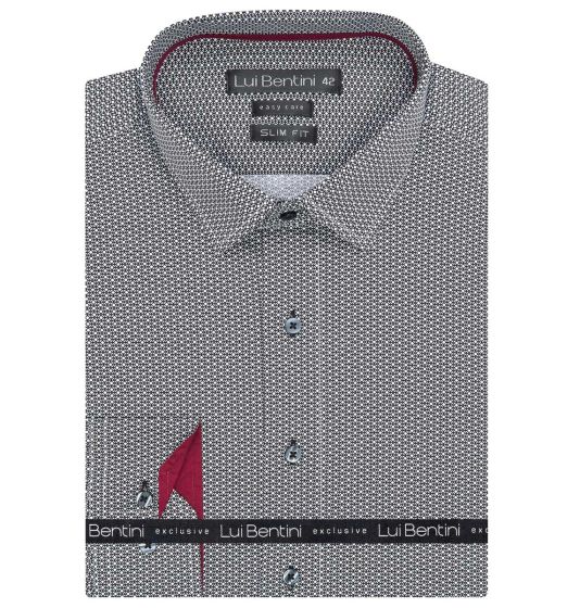 Pánská košile Lui Bentini, černo-bílá vzorovaná LDS232, dlouhý rukáv, slim fit