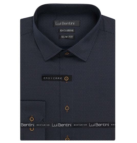 Pánská košile Lui Bentini, černo-zlatá puntíkovaná LDS244, dlouhý rukáv, slim fit