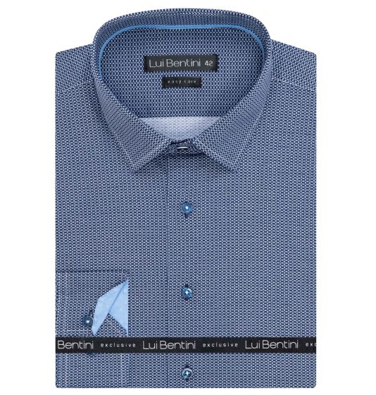 Pánská košile Lui Bentini, modrá s bílým půleným puntíkem LD226, dlouhý rukáv, regular fit