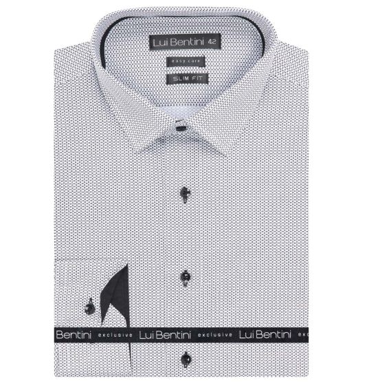 Pánská košile Lui Bentini, bílá s šedým půleným puntíkem LDS225, dlouhý rukáv, slim fit