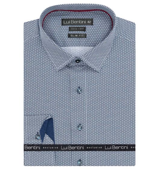 Pánská košile Lui Bentini, modrá s bílým okrasným puntíkem LDS233, dlouhý rukáv, slim fit