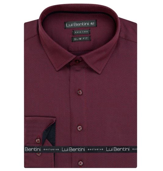Pánská košile Lui Bentini, vínovo-černá vzorovaná LDS234, dlouhý rukáv, slim fit