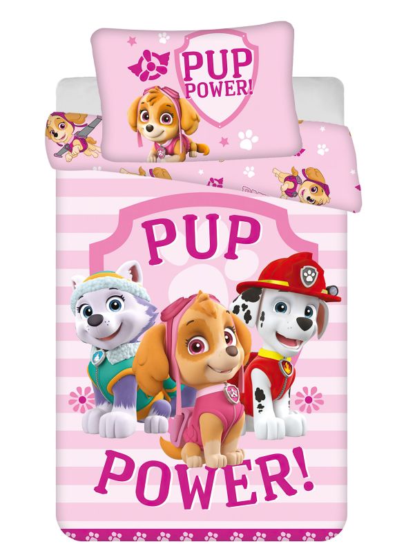 Dětské povlečení do postýlky TLAPKOVÁ PATROLA (PAW PATROL 122 baby), růžové, bavlna hladká, 100x135cm + 40x60cm 