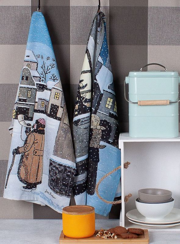 Utěrky JOSEF LADA LADOVSKÁ ZIMA, modrá, 2 kusy 50x64cm