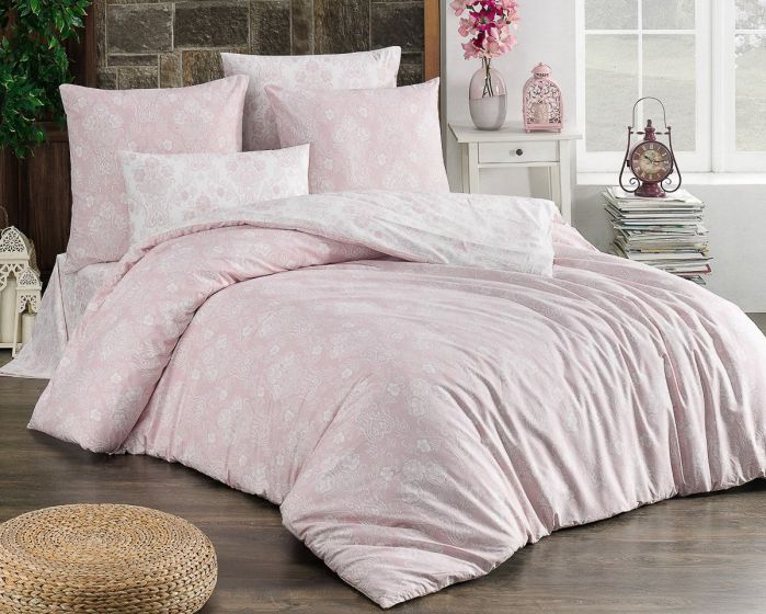 Povlečení ALMINA PUDROVÉ, květiny, bavlna hladká, 140x200cm + 70x90cm