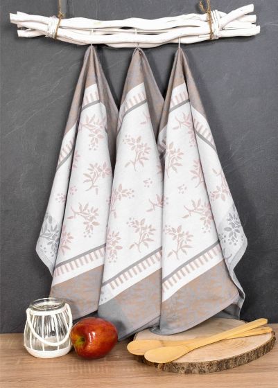 Kuchyňské utěrky EGYPTSKÁ BAVLNA FLOWERS, béžový květinový vzor, 3 kusy, 50x70cm