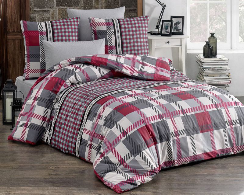 Povlečení HECTOR ČERVENÉ, káro, bavlna hladká, 140x200cm + 70x90cm 