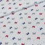 Bavlněné plátno ARIA šedé, modré a červené mašličky na bílé, š.160cm (látka v metráži)