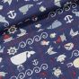 Bavlněné plátno dětské EMA námořnický motiv na tmavě modré, š.140cm (látka v metráži)