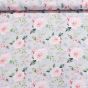 Košilovina bavlněná, mušelín tisk 3119/01, růžovo-fialové květy na šedé š.140cm (látka v metráži)