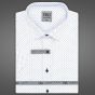 Pánská košile AMJ bavlněná, bílá puntíkovaná VKBR1288 krátký rukáv, (regular + slim fit)