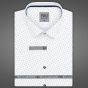 Pánská košile AMJ bavlněná, bílá s drobnými písmenky VKBR1275, krátký rukáv, (regular + slim fit)
