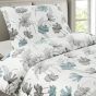Povlečení GABRIELA, tyrkysové a šedé květy, mikroflanel, 140x200cm + 70x90cm