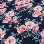 Šatovka polyesterová 2703/01, růže na tmavě modré, š.140cm (látka v metráži)
