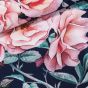 Šatovka polyesterová 2703/01, růže na tmavě modré, š.140cm (látka v metráži)