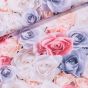 Šatovka / polyesterové hedvábí 7147/05 extra tisk, bílo-modro-růžové růže, š.150cm (látka v metráži)