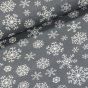 Směsové plátno vánoční 30128/20, vločky na tmavě šedé, š.140cm (látka v metráži)