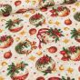 Směsové plátno vánoční 513030 BONDAD UNICO, vánoční růže a červené baňky na béžové, š.140cm (látka v metráži)